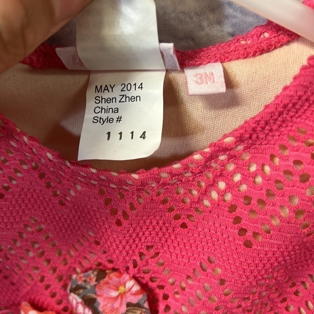 cachcach 3M pink lace overlay ruffle snap legs. bird & flowers appliqué romper - Picture 7 of 9